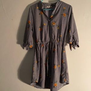 Large Blush blue striped dress with floral print